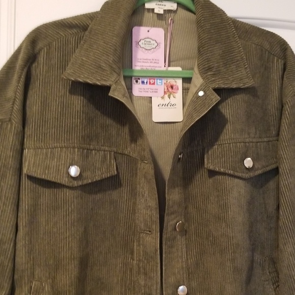 Entro Brand Corduroy Shirt Jacket Olive Gr - Picture 2 of 3